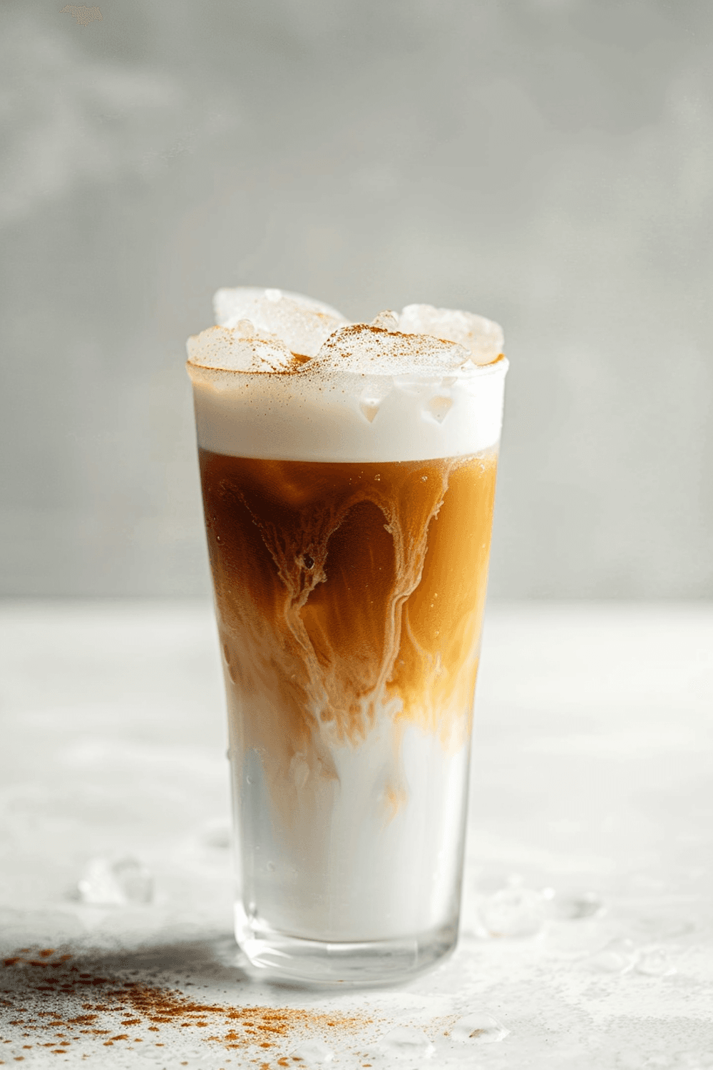 Café frío con leche en un vaso alto con hielo